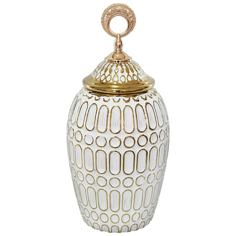 Ornate White & Gold Patterned Ginger Jars