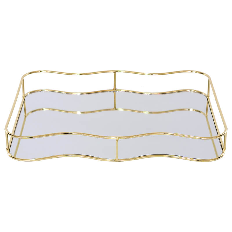 Wavy Edge Mirrored Tray Gold Finish