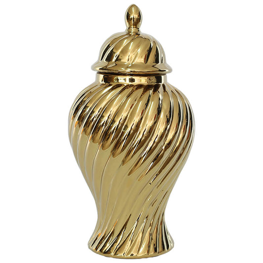 Aurora Swirl Ginger Jar In Gold Ceramic