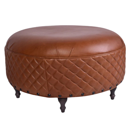 Hughley Genuine Leather Round Ottoman - Carly Thella Interior