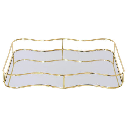 Wavy Edge Mirrored Tray Gold Finish