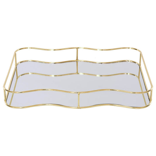 Wavy Edge Mirrored Tray Gold Finish