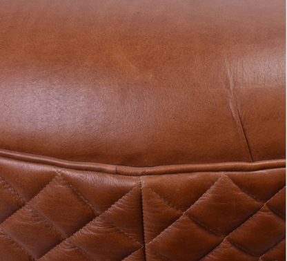 Hughley Genuine Leather Round Ottoman - Carly Thella Interior